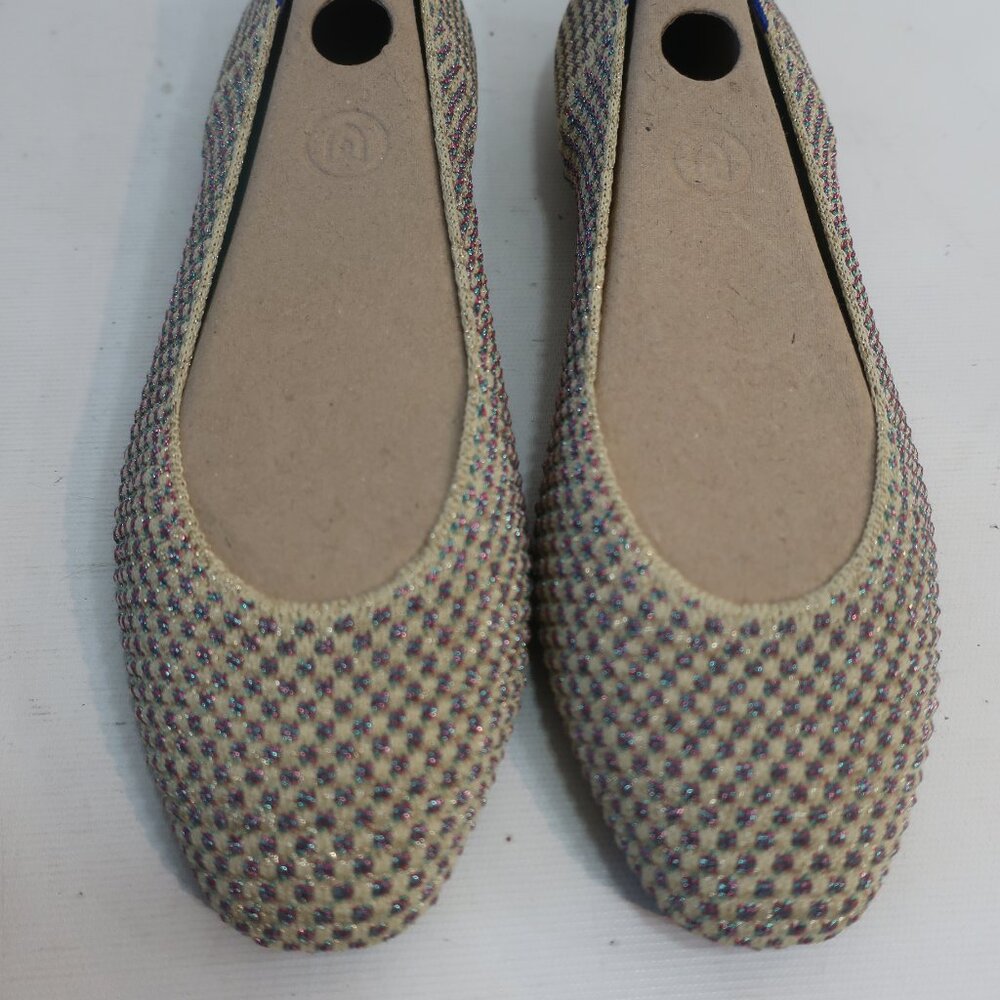 Like New Womens Rothy's Multi Gold Metallic Textile Ballet The Flat Shoes 7.5 CO - Picture 2 of 12